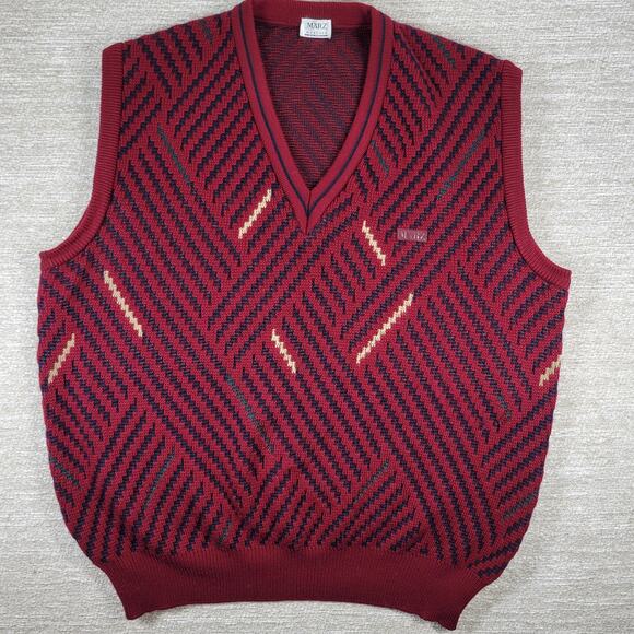 VTG Marz München Wool Sweater Vest L/XL Burgundy 3D Knit West Germany Grandpa - Picture 2 of 16